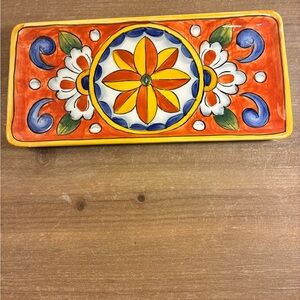 Hand-Painted Orange Floral Ceramic Serving Platter